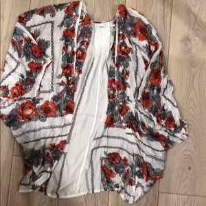 Pink white and mint colored floral kimono